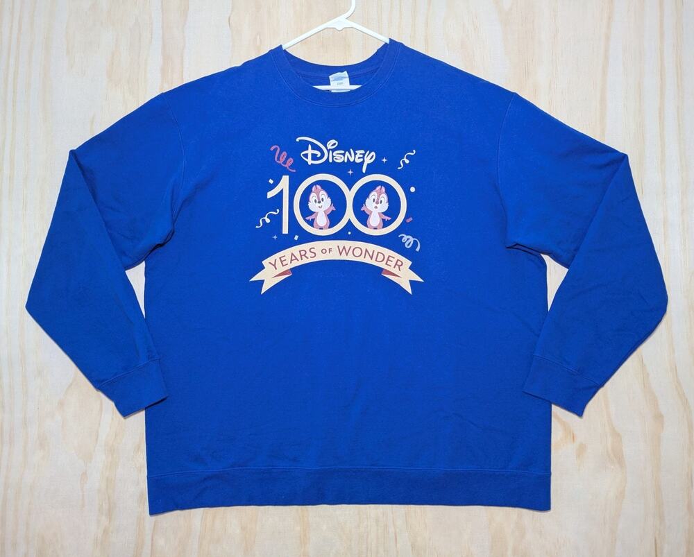 Disney Adult 2XL 100 Years Of Wonder Chip And Dale Blue Sweatshirt Long Sleeve